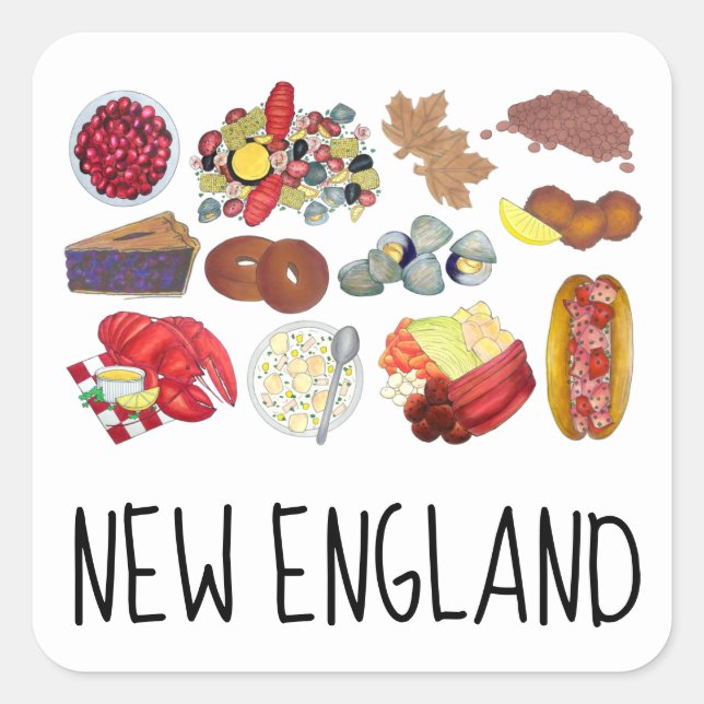 Pegatina Cuadrada Costero New England Foods Northeast America Estado (Anverso)