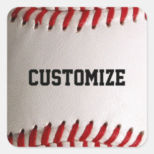 Pegatina Cuadrada Costura de béisbol softball con texto personalizad