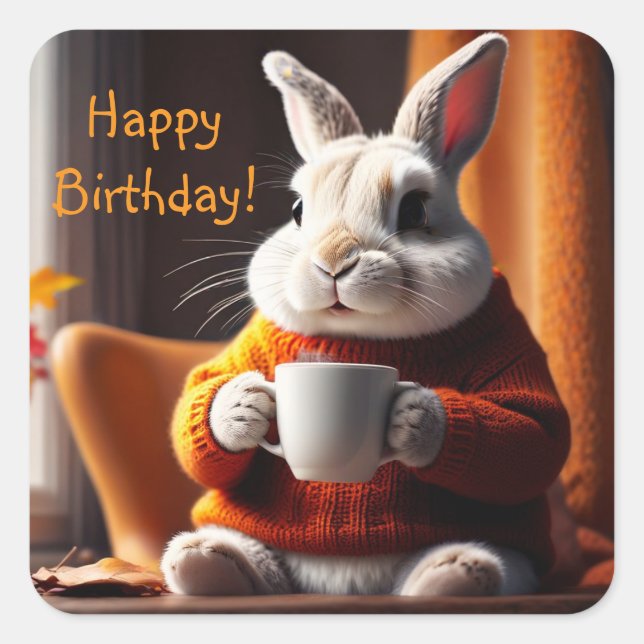 Pegatina Cuadrada Cosy Bunny (Anverso)