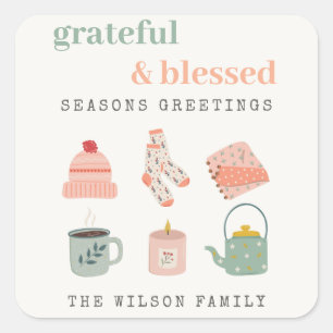 Pegatina Cuadrada Cosy Scandi Winter Essential Seasons Greetings