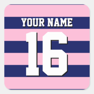 Pegatina Cuadrada Cot Candy Pink Navy Blue Team Jersey Preppy Stripe