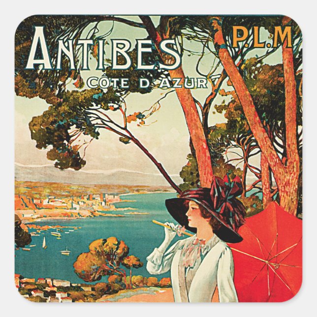 Pegatina Cuadrada ~ Cote d'Azur de Antibes (Anverso)