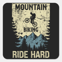 Pegatina Cuadrada Cotización de estilo retro ciclismo de montaña mot