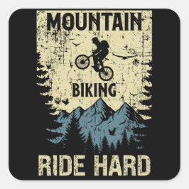 Pegatina Cuadrada Cotización de estilo retro ciclismo de montaña mot