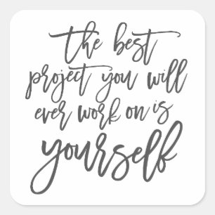 Pegatina Cuadrada Cotizaciones de autoayuda, Proyecto que inspirador