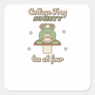 Pegatina Cuadrada Cottage Frog Society: Té a las Cuatro