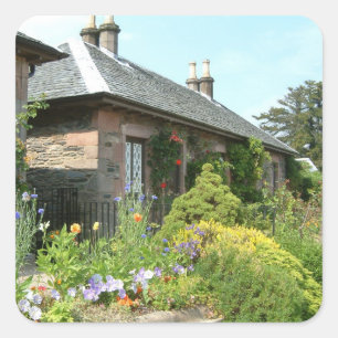 Pegatina Cuadrada Cottage Inglés II con Jardín de Flores Fotografía