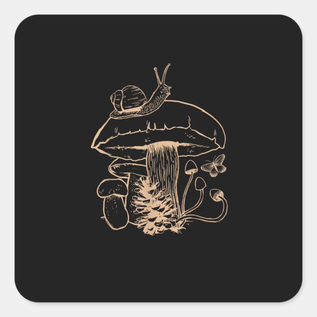 Pegatina Cuadrada Cottagecore Aesthetic Mushroom Snail Goblincore My (Anverso)