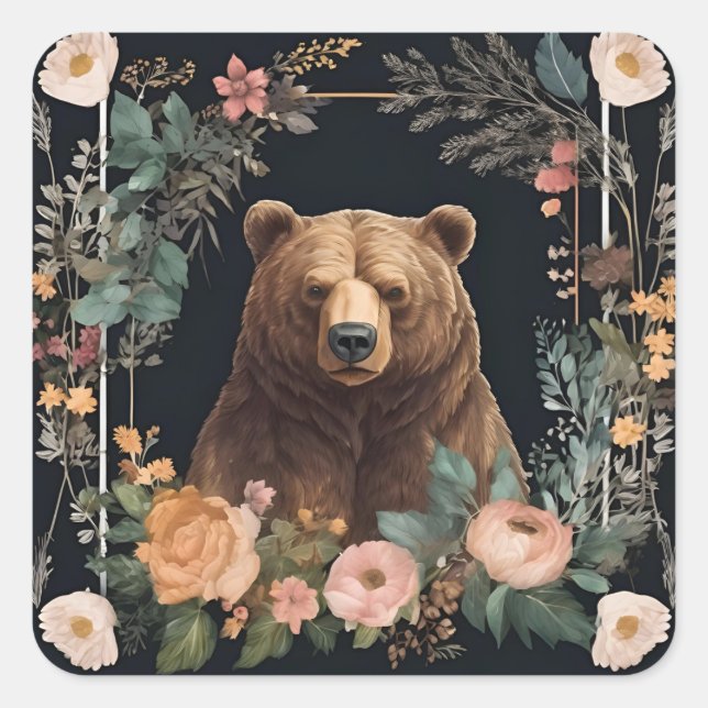 Pegatina Cuadrada Cottagecore Bear (Anverso)