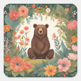 Pegatina Cuadrada Cottagecore Bear