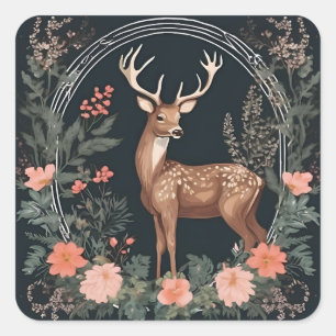 Pegatina Cuadrada Cottagecore Deer