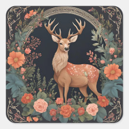 Pegatina Cuadrada Cottagecore Deer