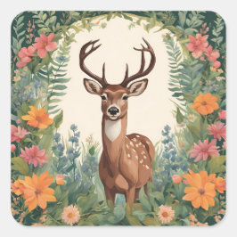 Pegatina Cuadrada Cottagecore Deer