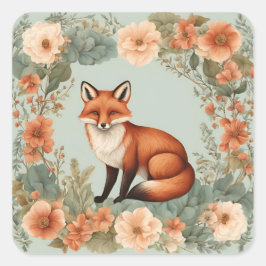 Pegatina Cuadrada Cottagecore Fox