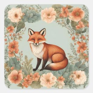 Pegatina Cuadrada Cottagecore Fox