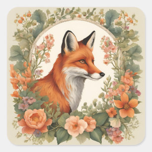 Pegatina Cuadrada Cottagecore Fox