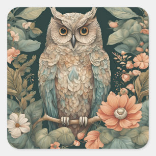 Pegatina Cuadrada Cottagecore Owl Cute
