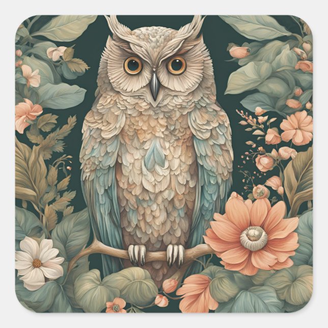 Pegatina Cuadrada Cottagecore Owl Cute (Anverso)