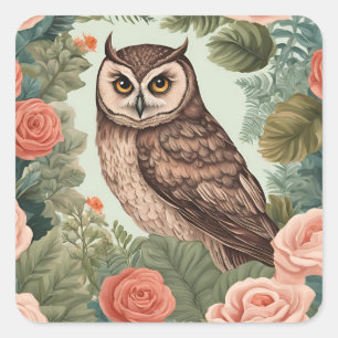 Pegatina Cuadrada Cottagecore Owl Cute