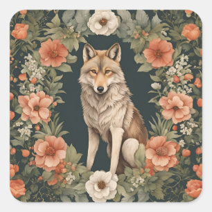Pegatina Cuadrada Cottagecore Wolf