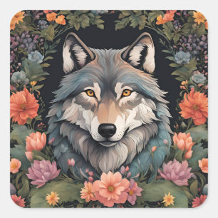 Pegatina Cuadrada Cottagecore Wolf