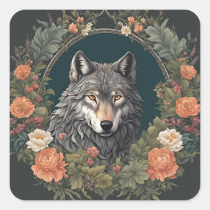 Pegatina Cuadrada Cottagecore Wolf