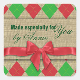 Pegatina Cuadrada Country Argyle Burlap y Bow