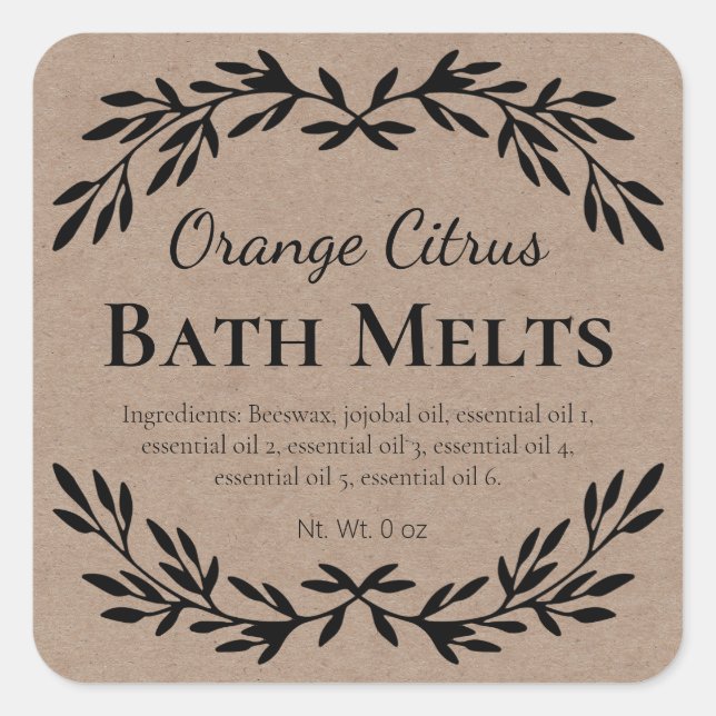 Pegatina Cuadrada Country Citrus DIY Bath Melt Kraft Labores (Anverso)