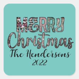 Pegatina Cuadrada Country Merry Christmas