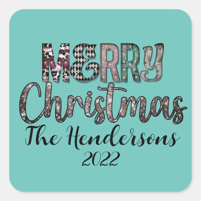 Pegatina Cuadrada Country Merry Christmas (Anverso)