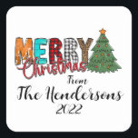 Pegatina Cuadrada Country Merry Christmas Tree<br><div class="desc">¡Muy de moda! Los pegatinas Country Merry y Bright son perfectos para todos sus paquetes</div>