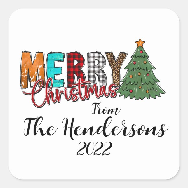 Pegatina Cuadrada Country Merry Christmas Tree (Anverso)