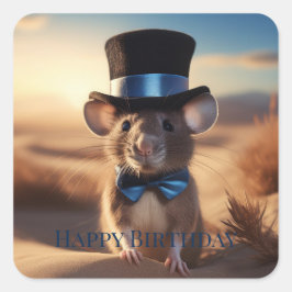 Pegatina Cuadrada Country Squire Mouse Feliz cumpleaños
