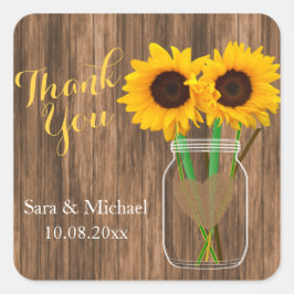 Pegatina Cuadrada Country Sunflower Mason Jar