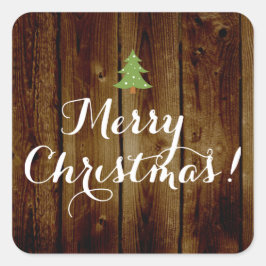 Pegatina Cuadrada Country Vintage Wood Feliz Navidad