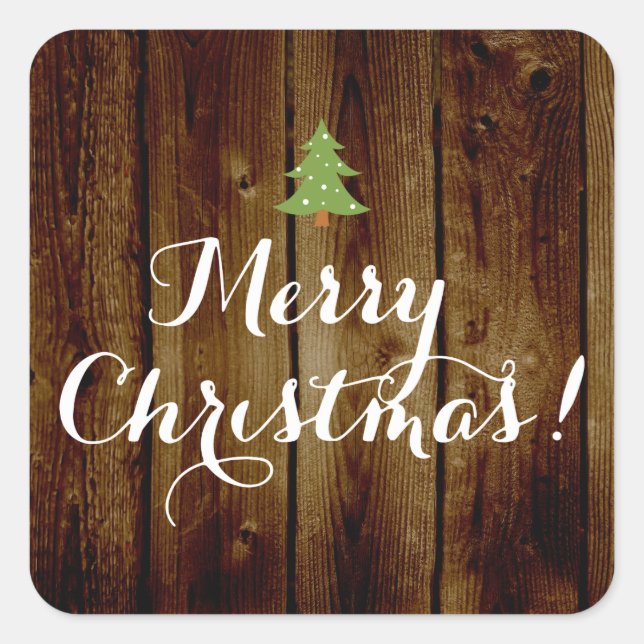 Pegatina Cuadrada Country Vintage Wood Feliz Navidad (Anverso)