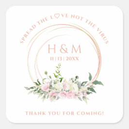 Pegatina Cuadrada Covid19 Greenery Pink Creamy Garland Sanitizer Gel