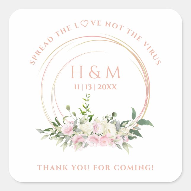 Pegatina Cuadrada Covid19 Greenery Pink Creamy Garland Sanitizer Gel (Anverso)