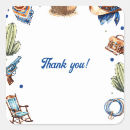 Pegatina Cuadrada Cowboy Blue Western Wild West Birthday