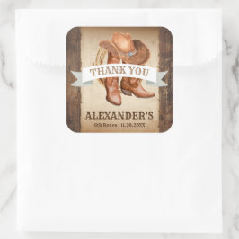 Pegatina Cuadrada Cowboy Boots, Gorra y Lasso