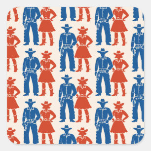 Pegatina Cuadrada Cowboy & Cowgirl Americana