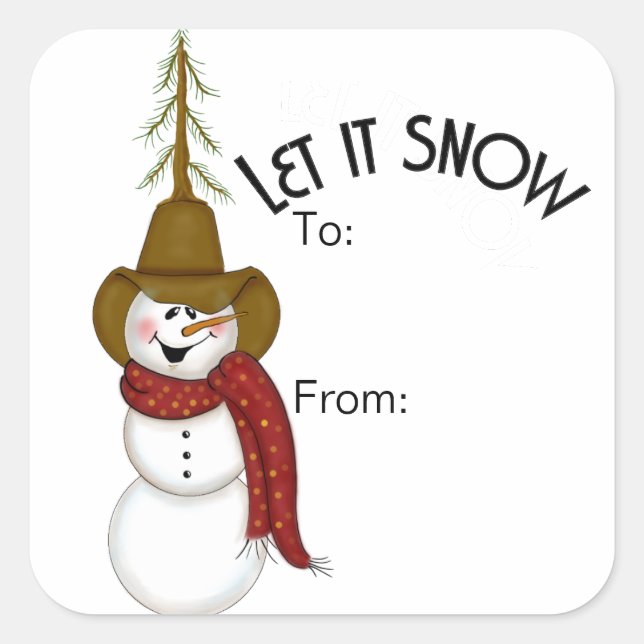 Pegatina Cuadrada Cowboy De Arte Popular Cute Snowman (Anverso)
