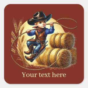 Pegatina Cuadrada Cowboy de Guay boys agrega texto