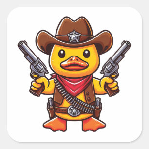 Pegatina Cuadrada Cowboy Duck Sheriff