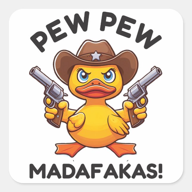Pegatina Cuadrada Cowboy Duck Sheriff (Anverso)