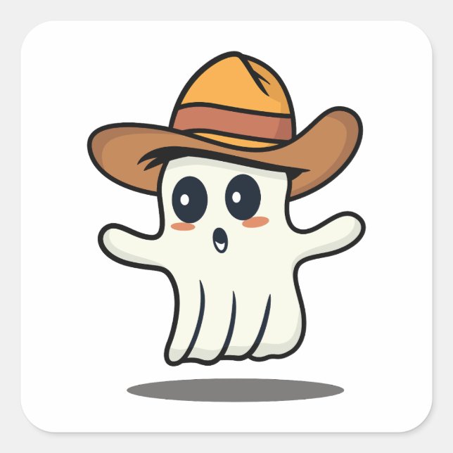 Pegatina Cuadrada Cowboy Gorra Ghost (Anverso)