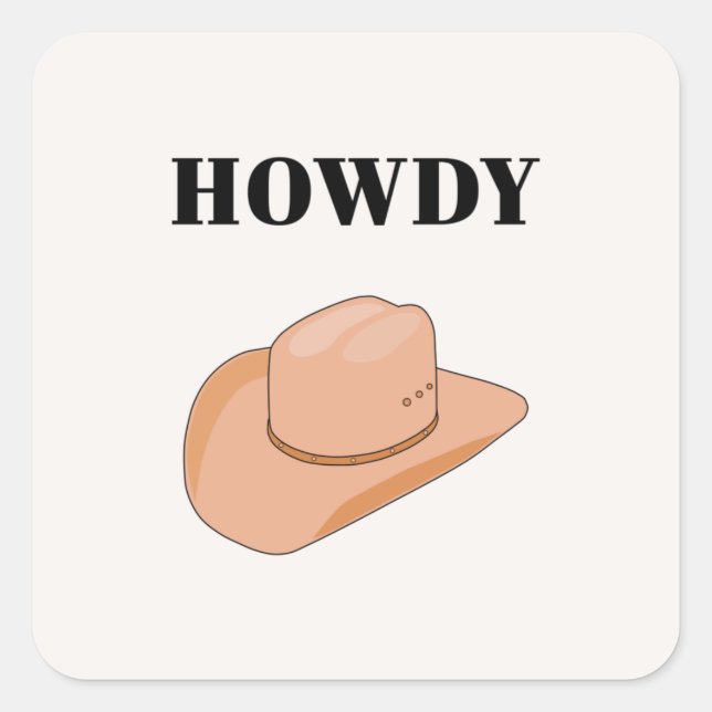 Pegatina Cuadrada Cowboy Gorra Howdy Earthy Boho Beige (Anverso)