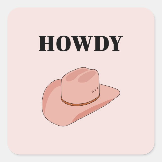Pegatina Cuadrada Cowboy Gorra Howdy Peach Boho (Anverso)