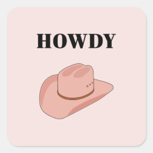 Pegatina Cuadrada Cowboy Gorra Howdy Peach Boho