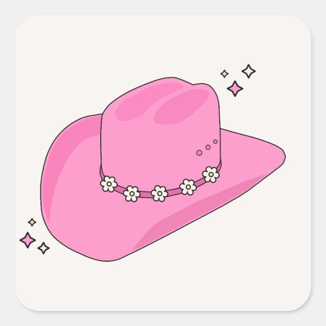 Pegatina Cuadrada Cowboy Gorra Preppy Pink (Anverso)